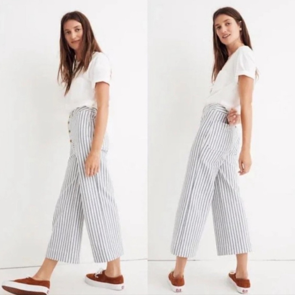 Madewell Emmett Wide-Leg Crop Pants in Stripe Button-Front‎ Edition 26
